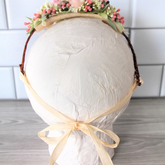NWT Flower Halo Floral Crown Tie Back Photo Prop Fairy Peach nb 3m 6m 12m #TPPH - Picture 5 of 8